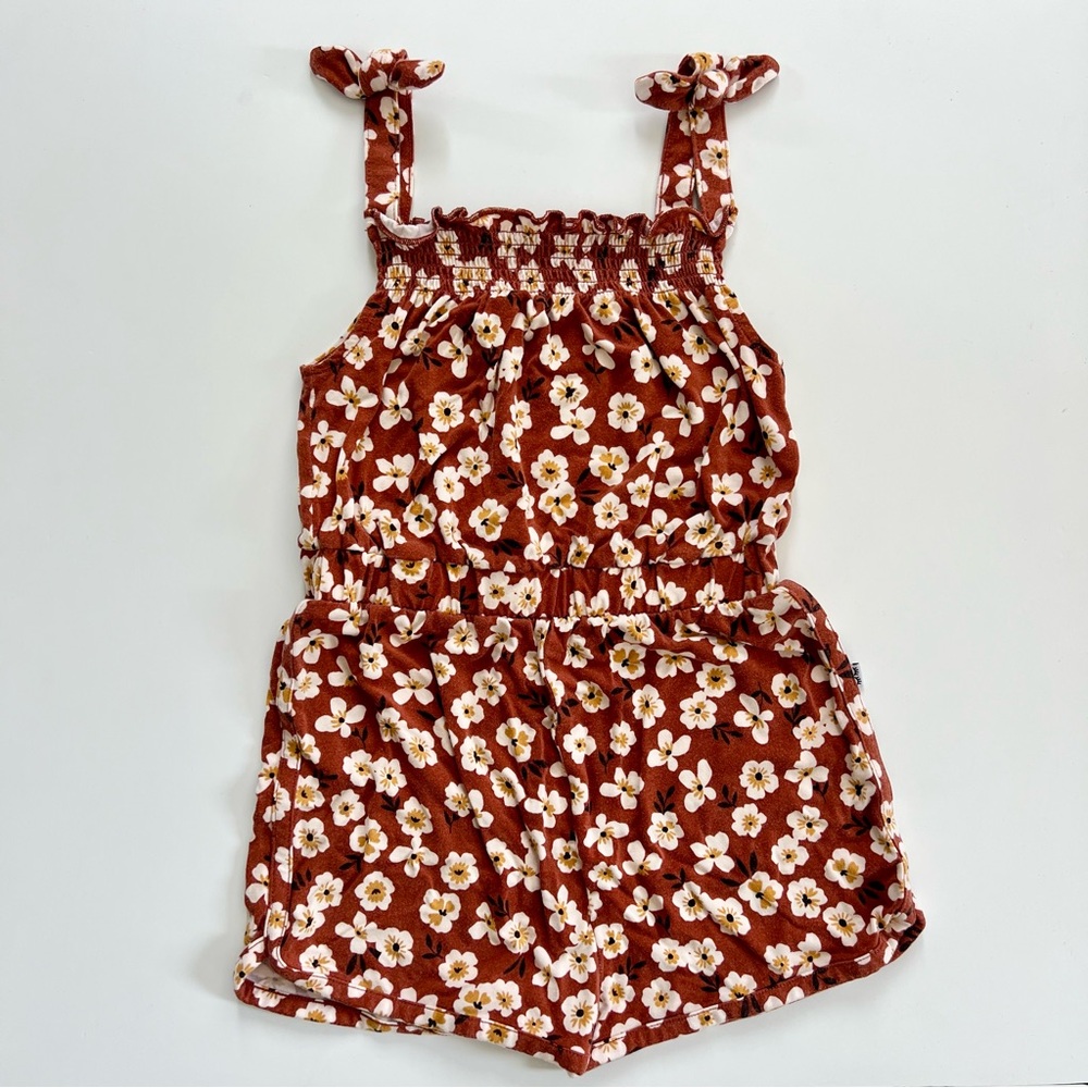 Little Sleepies Brown and White Floral Jumpsuit - Size 5T